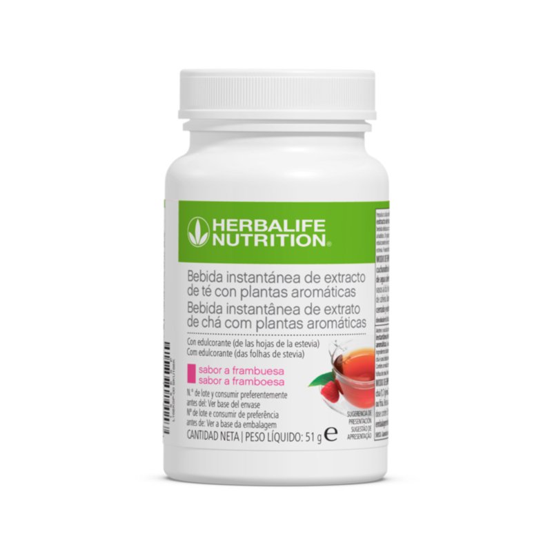 Bebida instantánea de extracto de té con plantas aromáticas sabor frambuesa